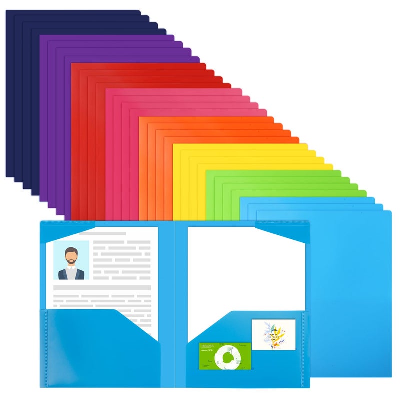 EOOUT 100pcs Plastic Folders with Pockets, Heavy Duty Pocket Folders with 4 Pockets for Office and School, Letter Size, 10 Assorted Colors - Image 1